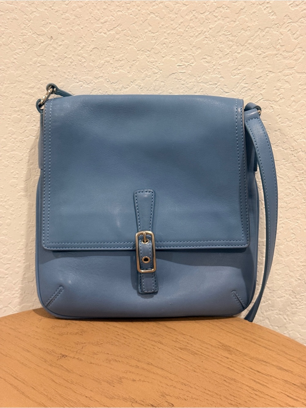 Coach Dusty Blue Leather Buckle Crossbody